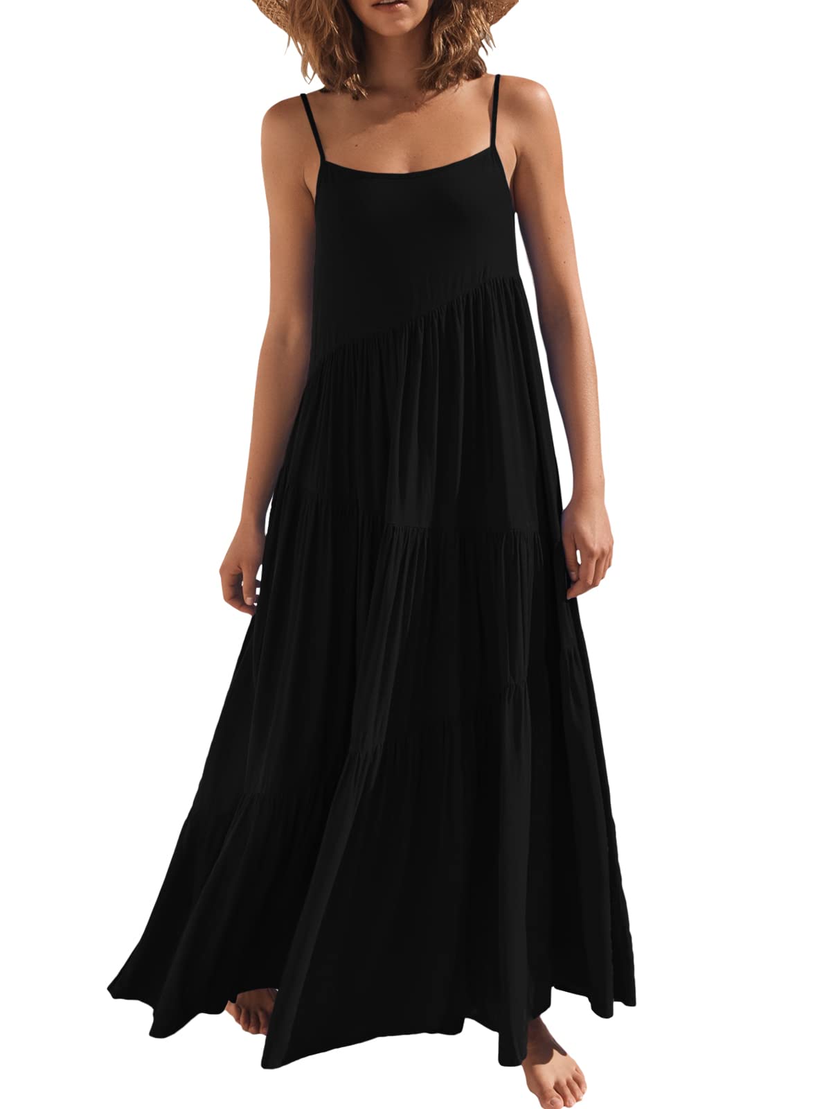 ANRABESS Women Summer Casual Loose Sleeveless Sundress Spaghetti Strap Flowy Boho Linen Beach Vacation Maxi Long Dress