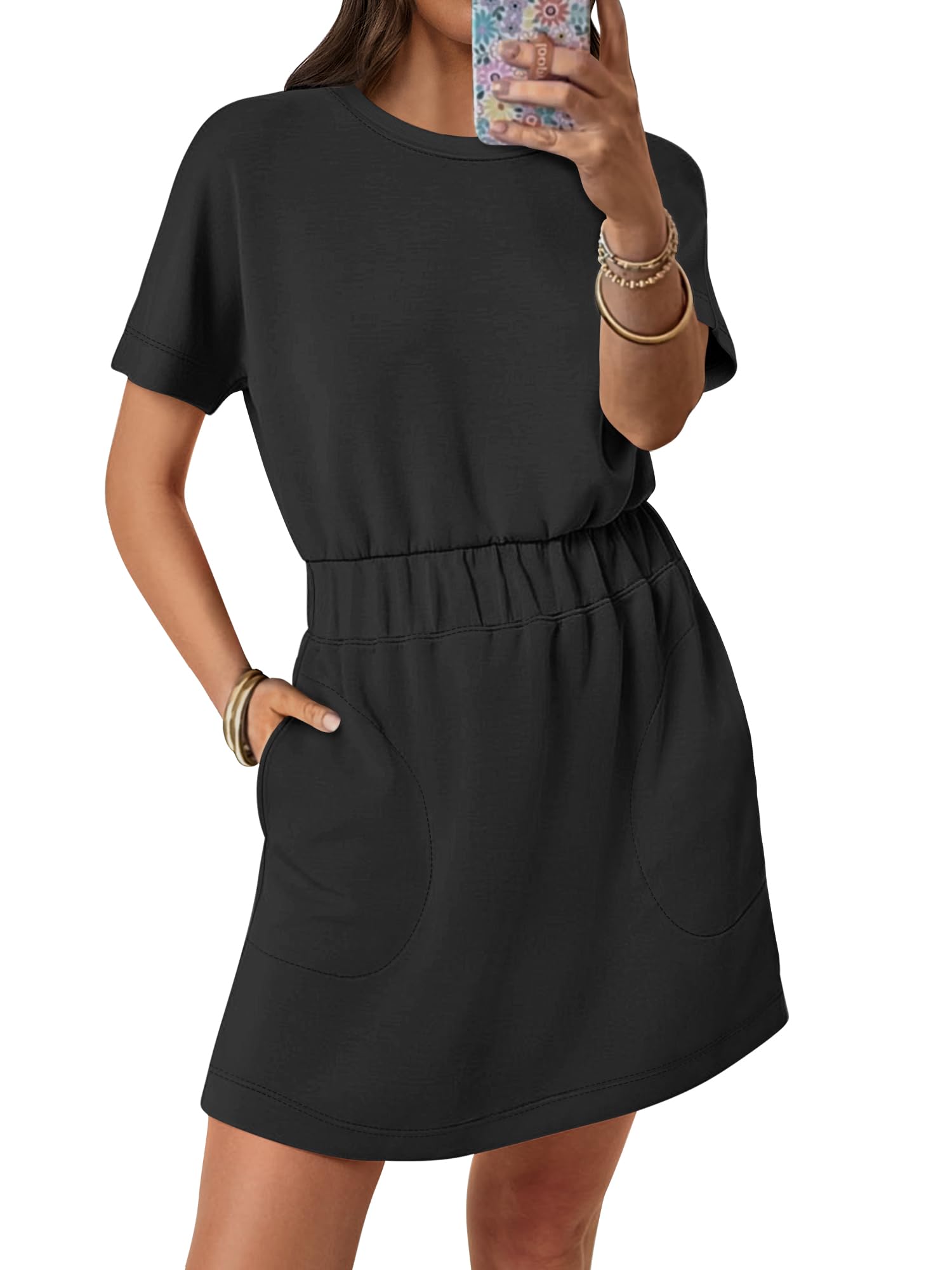 ANRABESS Womens Wrinkle Free Summer Casual Short Sleeve Mini T Shirt Dress