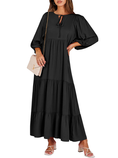 ANRABESS Womens Boho Floral 3/4 Puff Sleeve Maxi Dress