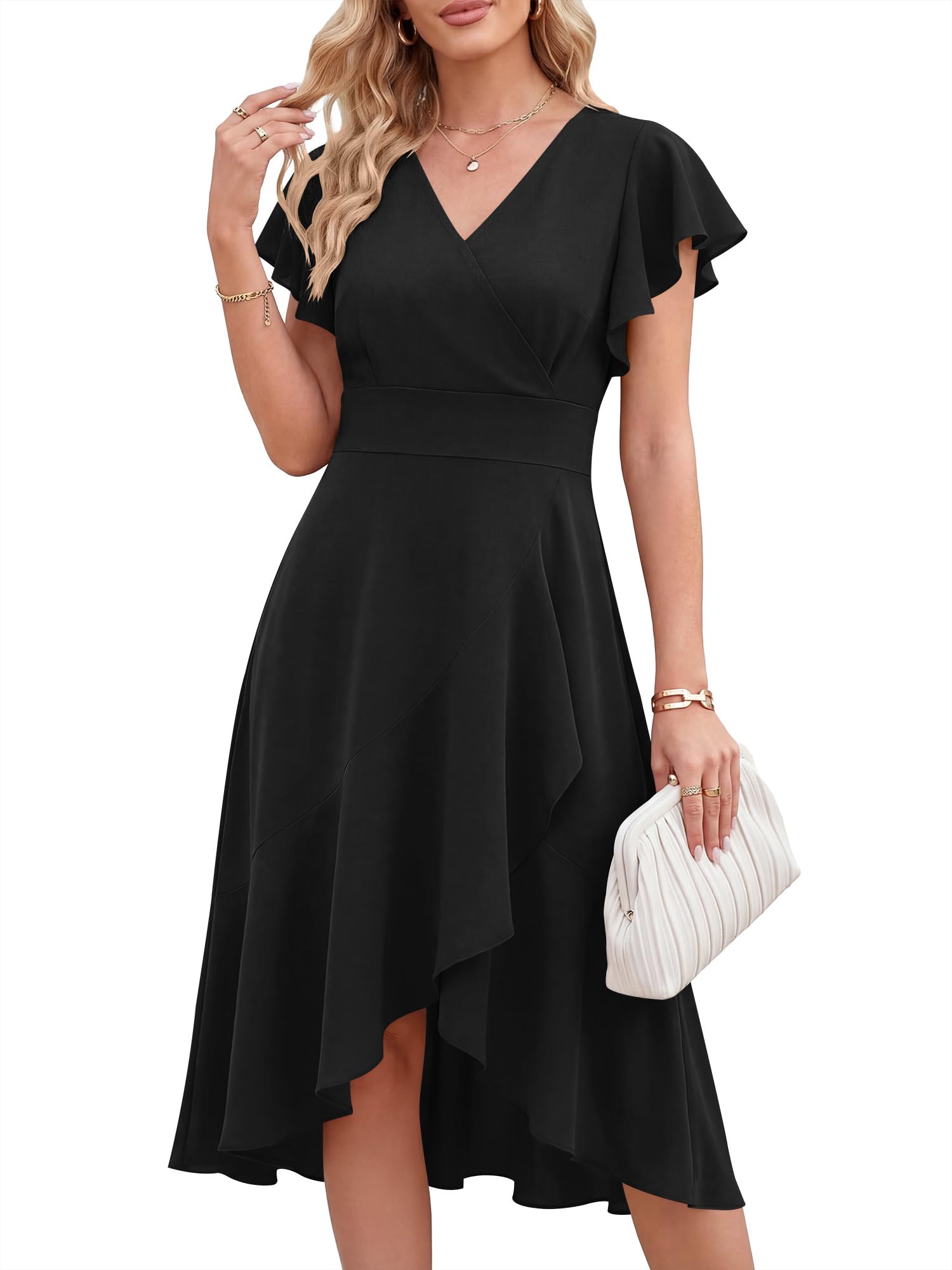 ANRABESS Womens Cocktail Dress Semi Formal Wedding Guest Wrap Midi Dresses Summer Western A Line High Low Ruffled Dress