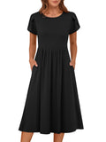 ANRABESS Women's Summer Petal Short Sleeve Midi Dress with Pockets