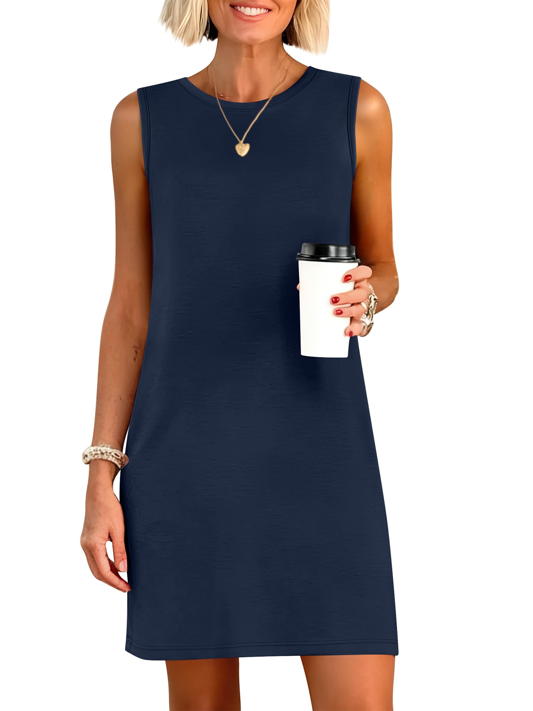 ANRABESS Womens Wrinkle Free Summer Casual Sleeveless Mini Dresses