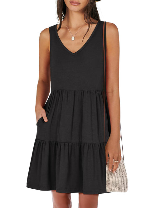 ANRABESS Womens Summer Casual Tank Dress Sleeveless V Neck T Shirt Sundress Flowy Tiered Swing Mini Beach Vacation Dresses