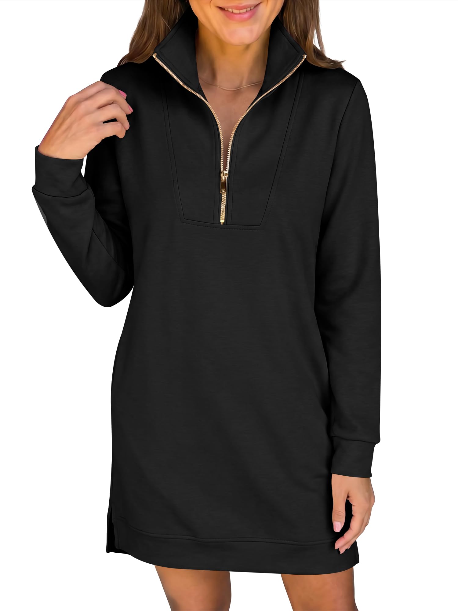 ANRABESS Womens Long Sleeve Half Zip Mini Dress