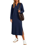 ANRABESS Womens Fall Long Sleeve Polo V-Neck Maxi Dresses