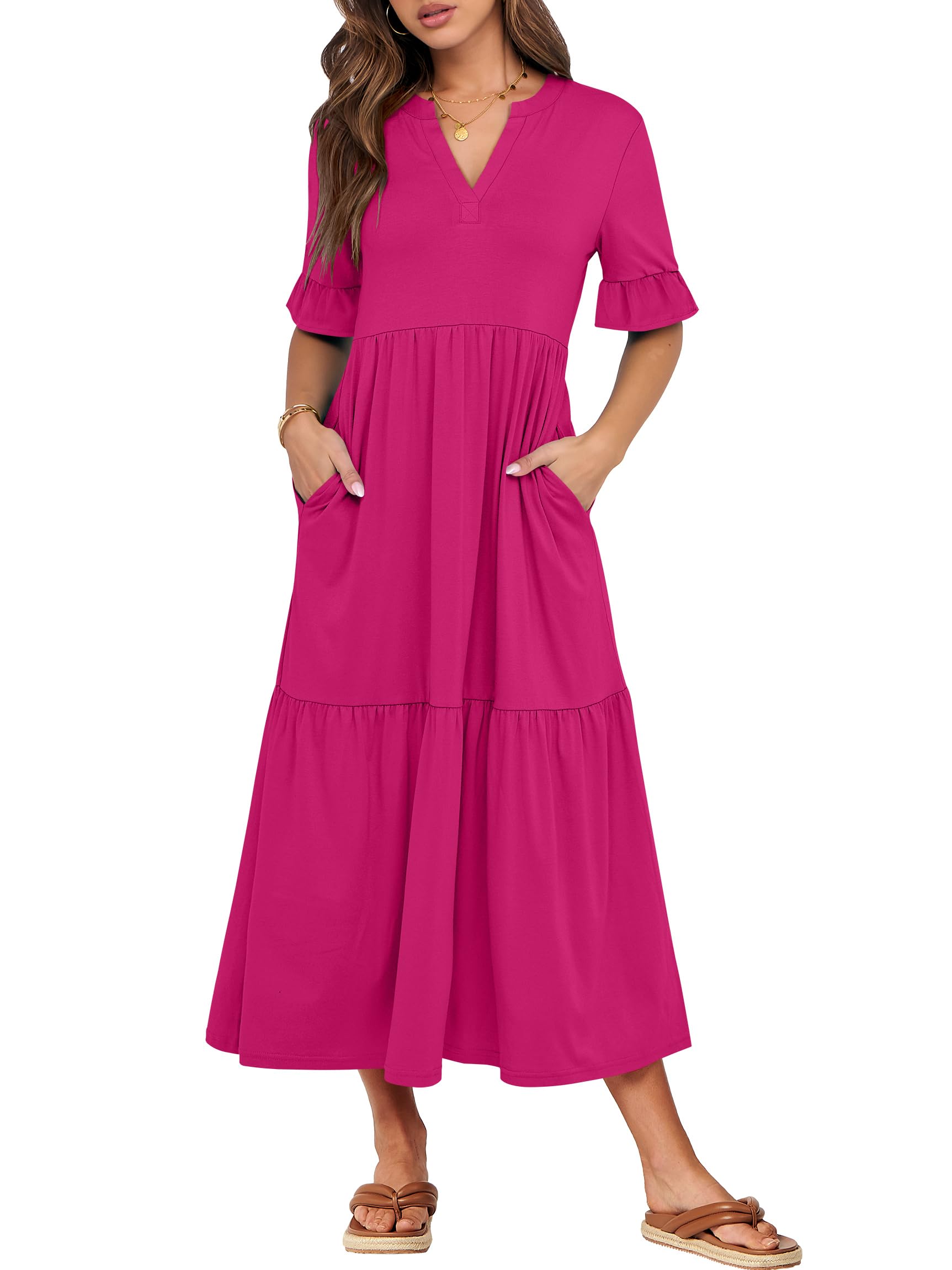 ANRABESS Womens Summer Casual Maxi Dresses Ruffle Short Sleeve Dress