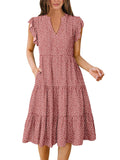 ANRABESS Womens Summer Dress Ruffle Sleeve V Neck Midi Dresses