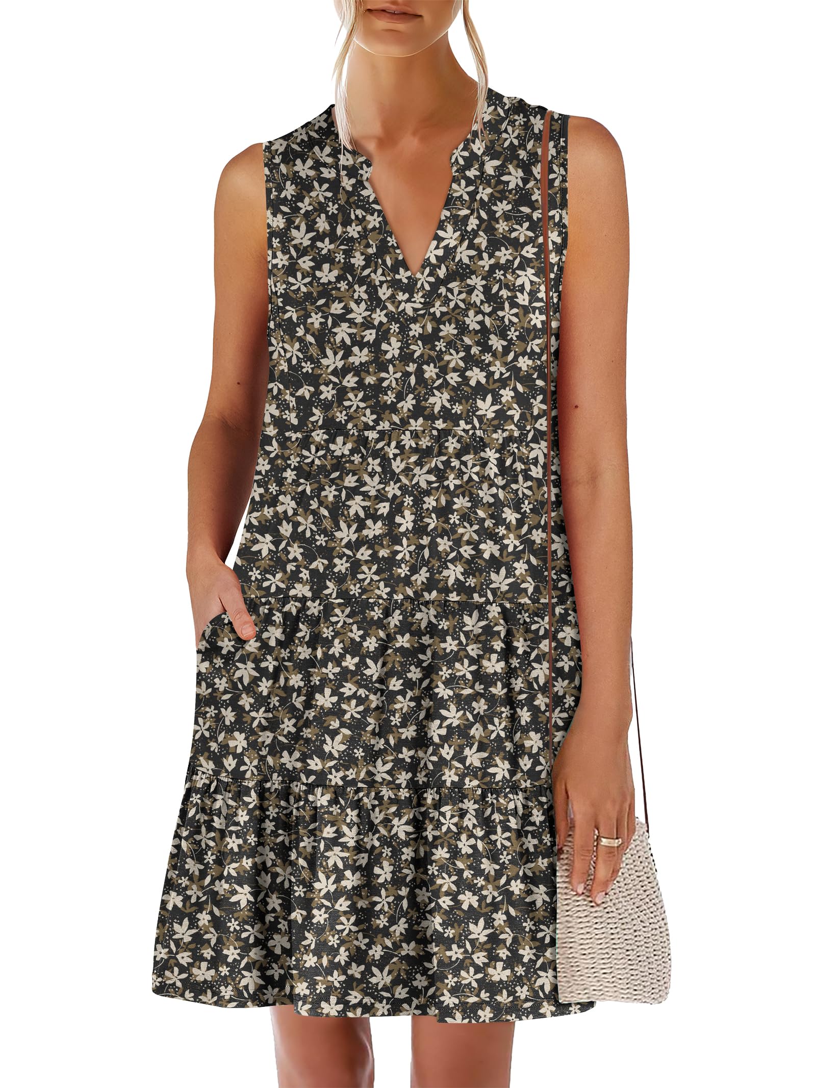 ANRABESS Womens Mini Dresses Sleeveless V Neck Tiered Swing Going Out Beach Vacation Sundress 2026 Summer Casual Outfits