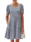 ANRABESS Women Summer Square Neck Puff Short Sleeve Mini Dress 2026 Casual Flowy Sundress Beach Vacation Clothes with Pockets