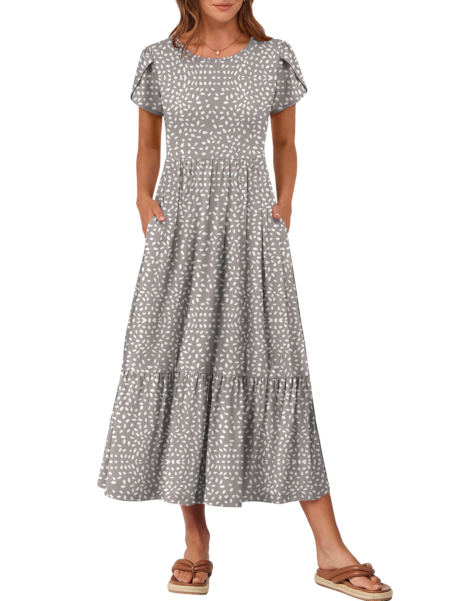 ANRABESS Womens Summer Petal Short Sleeve Maxi Dress with Pockets