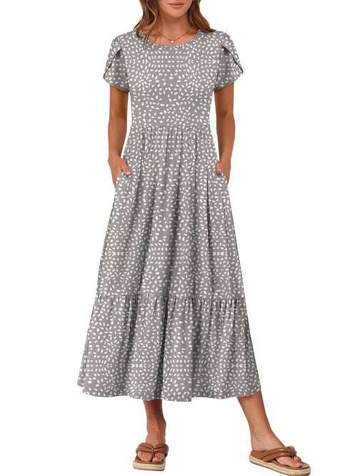 ANRABESS Womens Summer Petal Short Sleeve Maxi Dress with Pockets