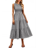 ANRABESS Women's Summer Casual Maxi Dress Sleeveless Crewneck Smocked 2026 Flowy Plaid Tiered Boho A Line Beach Long Sundress