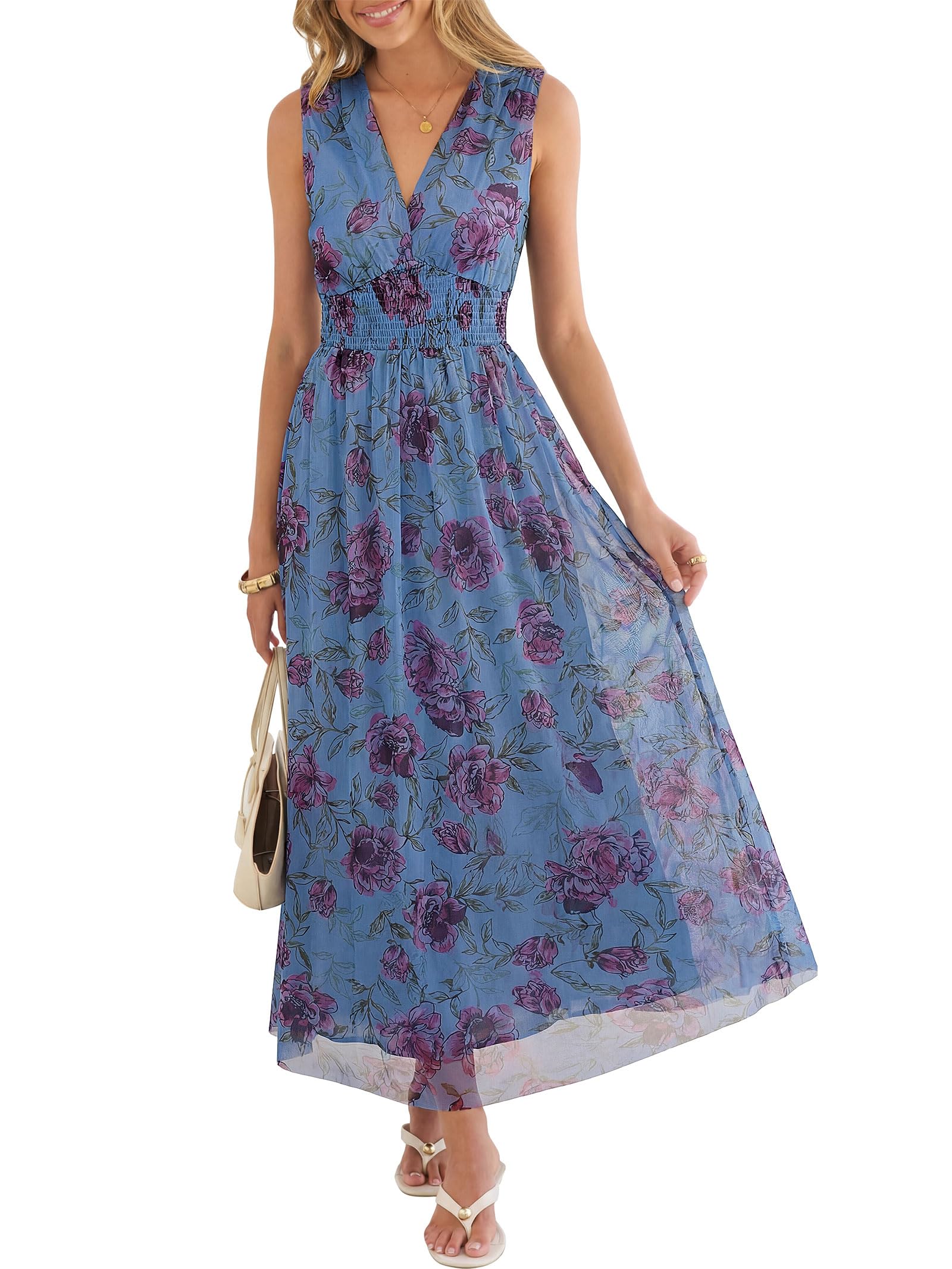 ANRABESS Women's Floral Tulle Wedding Guest Maxi Dress