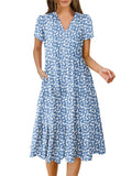 ANRABESS Women's Summer Casual Short Sleeve V Neck Midi Dresses 2026 Spring Flowy A-line Tiered T Shirts Boho Beach Dress